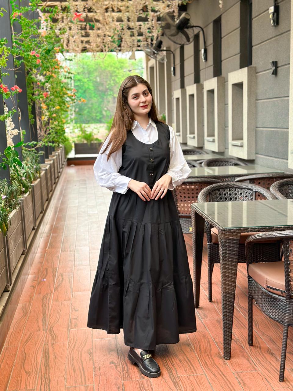 Black Skirt & Corset With White Shirt