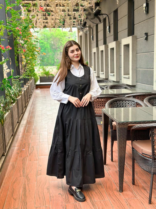 Black Skirt & Corset With White Shirt
