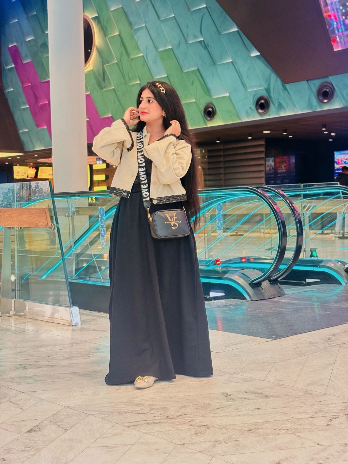 Black Skirt With Beige Coat