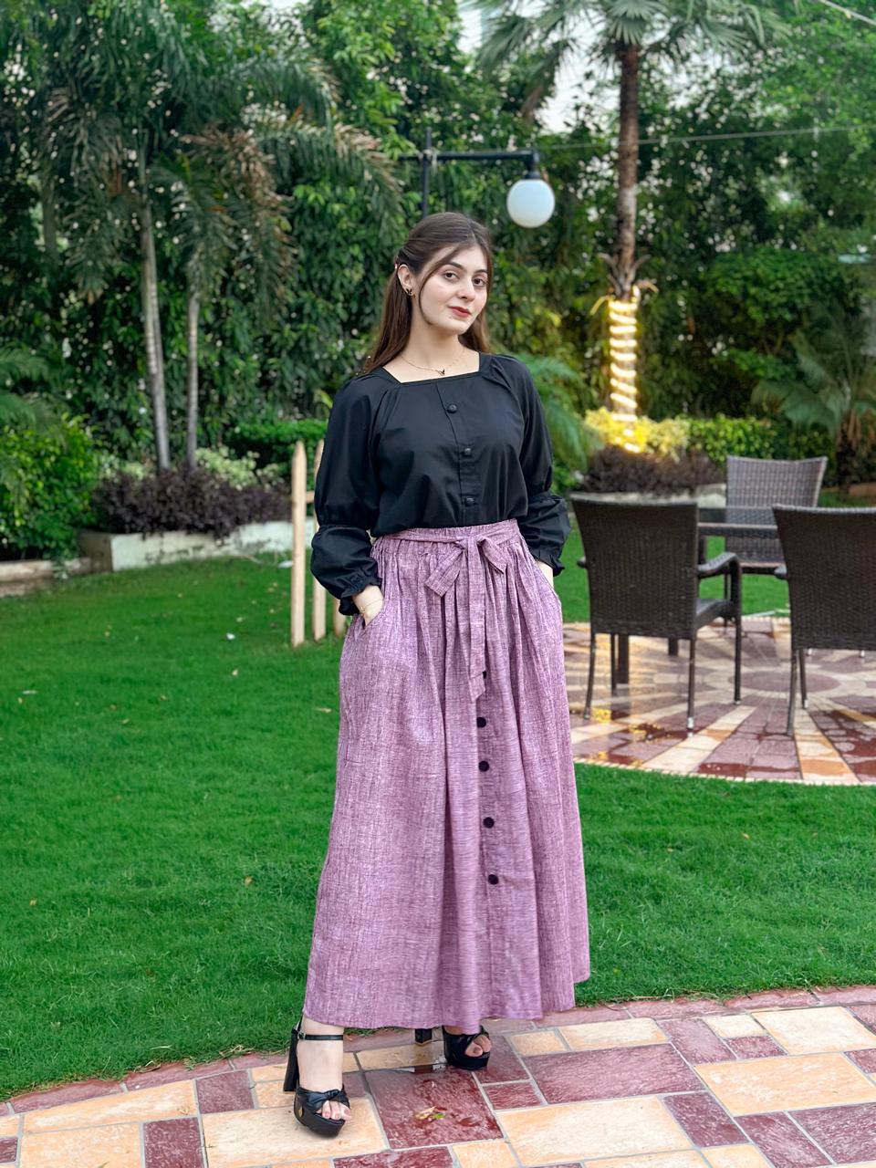 Black Shirt Purple Pocket Skirt
