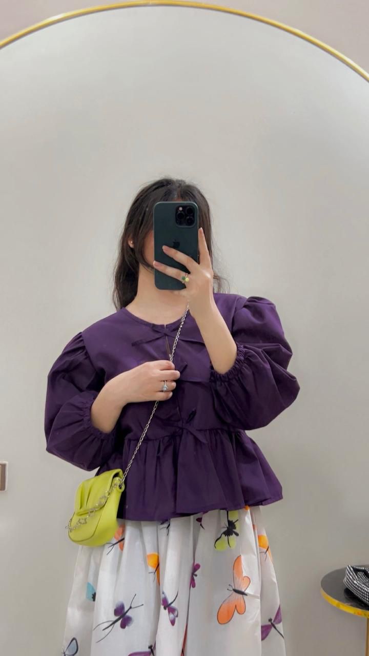 Purple Mini Top Butterfly Printed Skirt