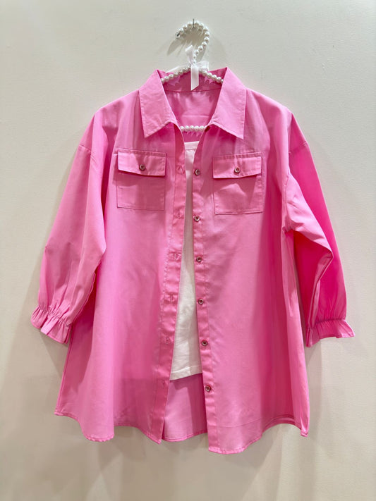 Pink Button Down Pockets Shirt