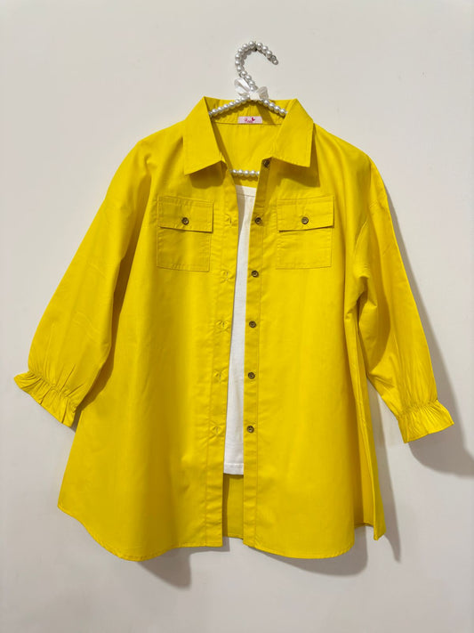 Yellow Button Down Pockets Shirt
