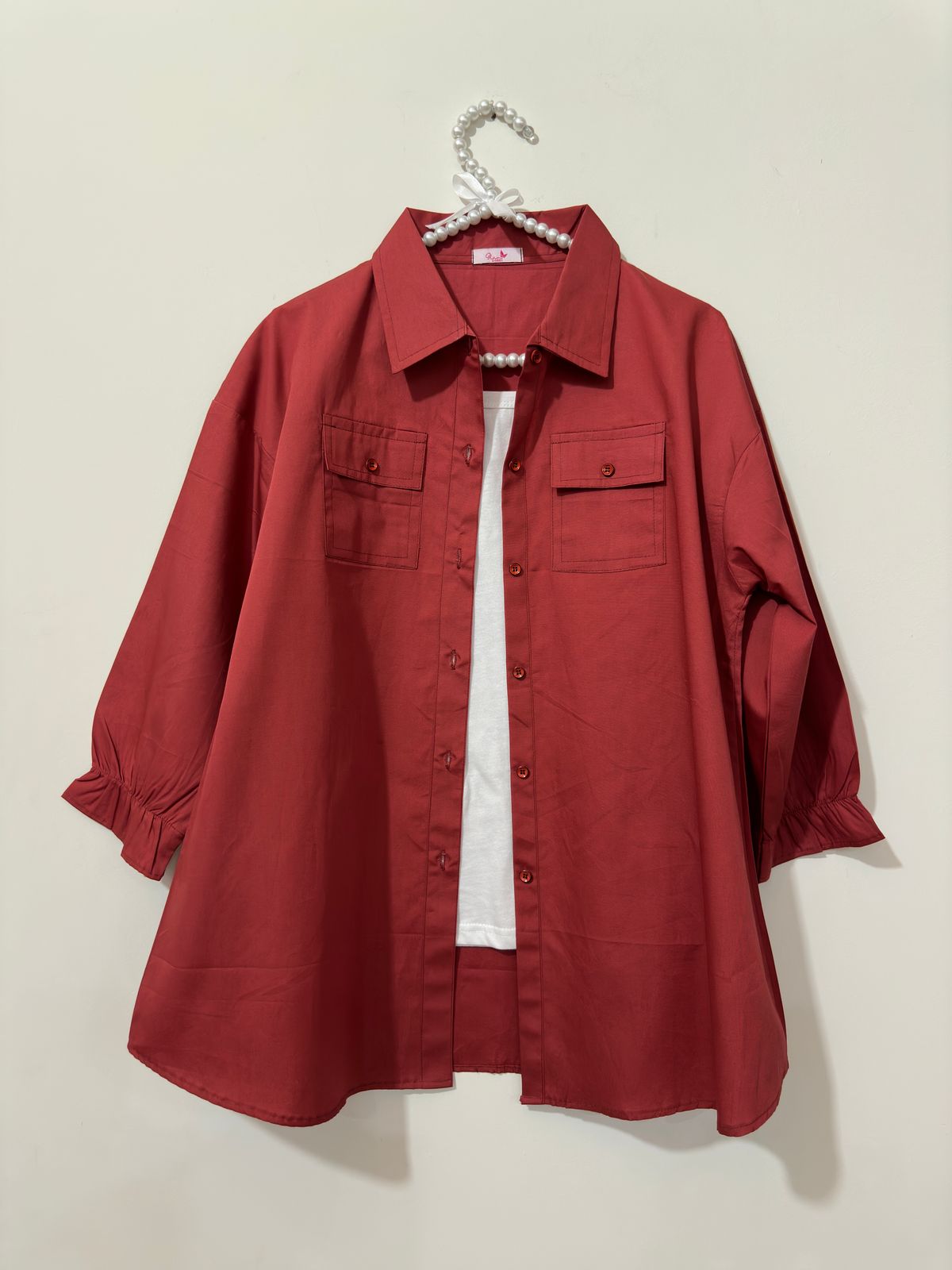 Maroon Button Down Pockets Shirt