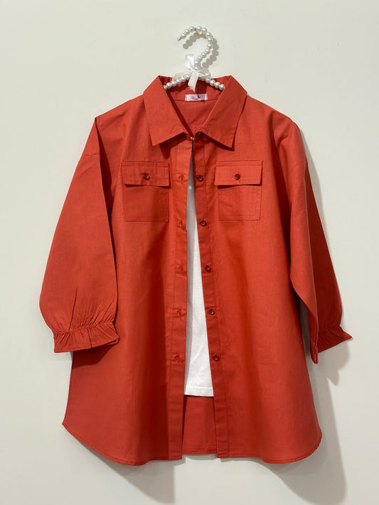 Rust Button Down Pockets Shirt