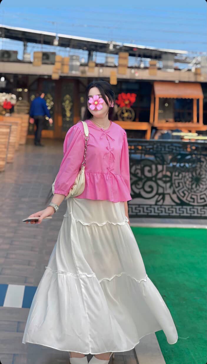 Pink Bow Top White Skirt