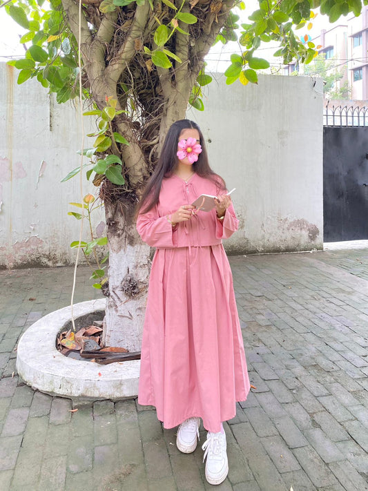 Rose Pink Top & Box Pleated Skirt