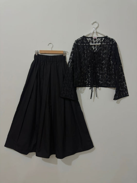 Black Net Top Black Box Plated Skirt
