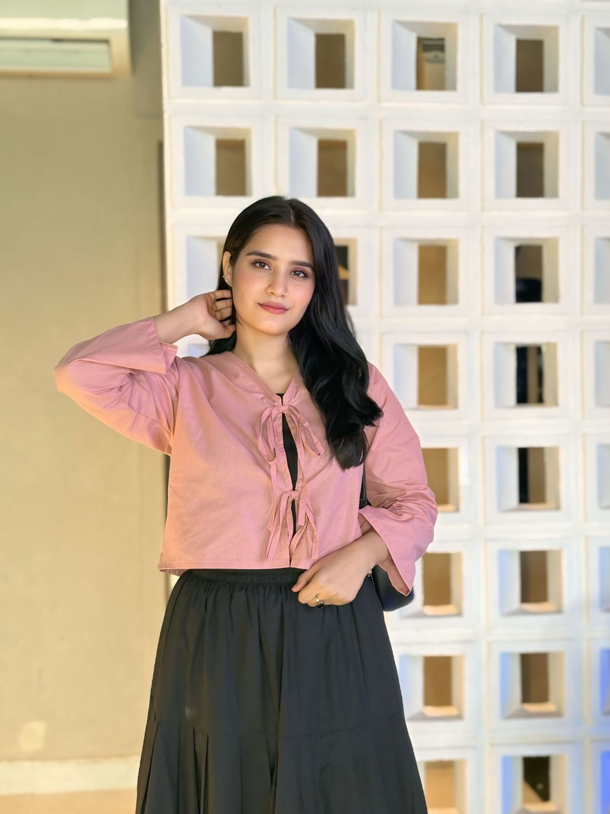 Rose Pink Top Black Skirt