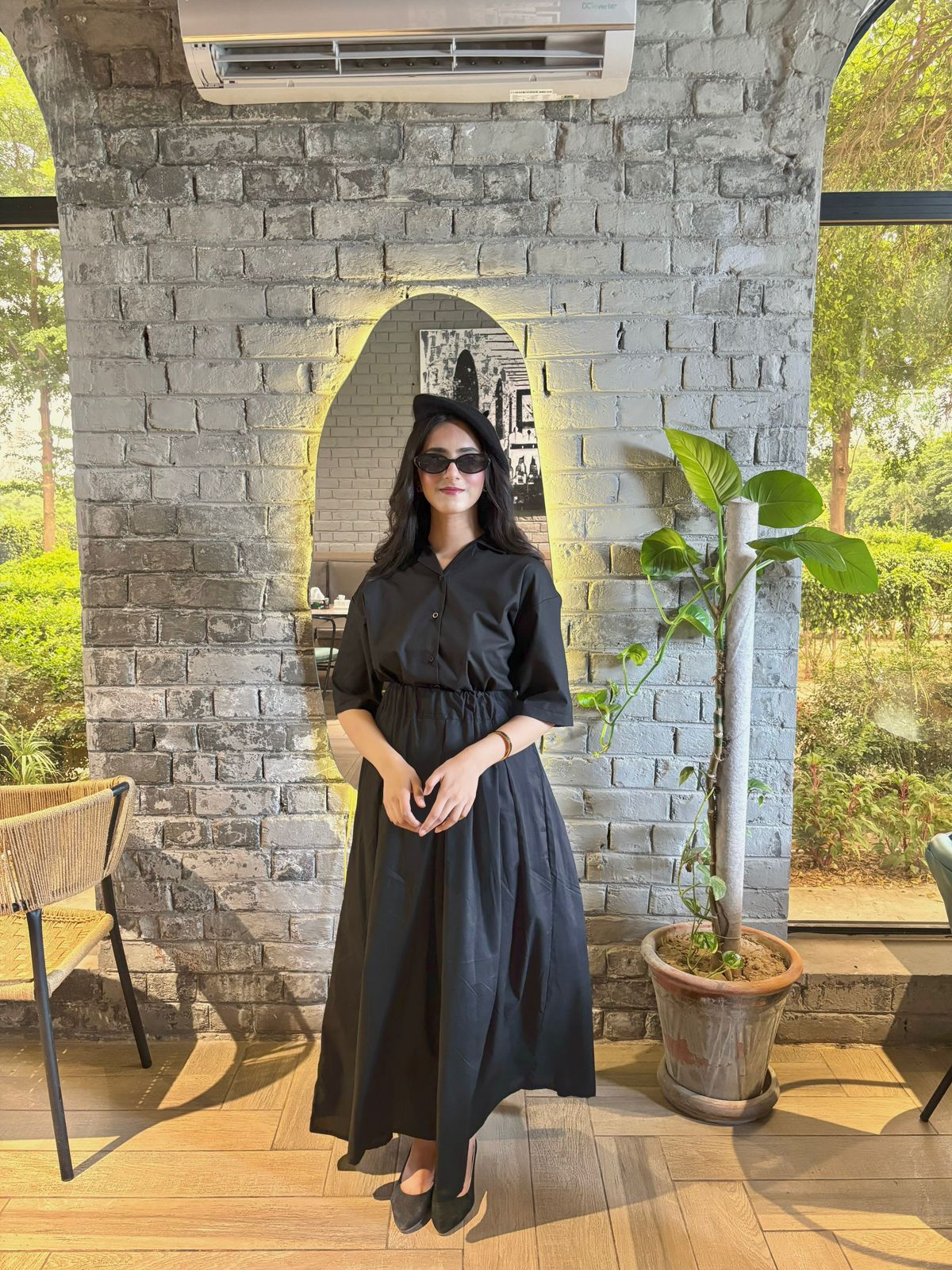 Black Coat Collar Shirt Black Box Plated Skirt