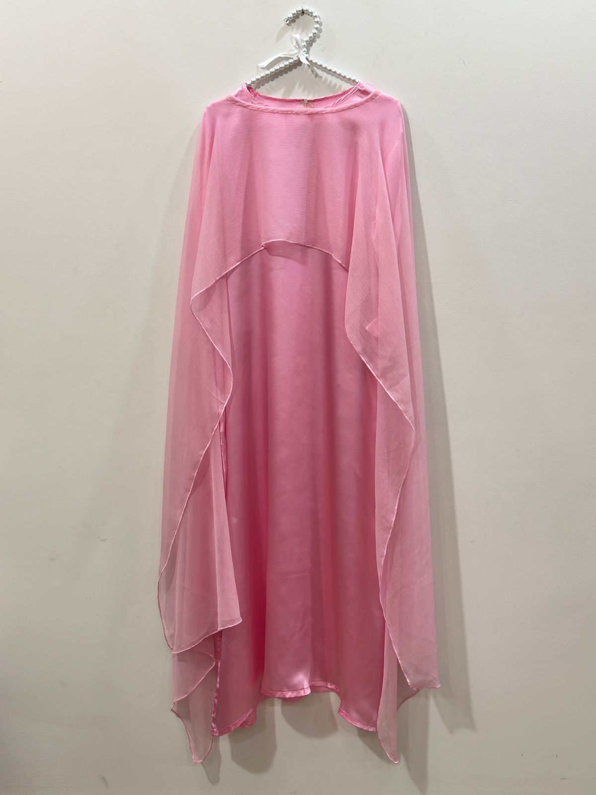 Baby Pink Silk Maxi With Shiffon Cape Shawl