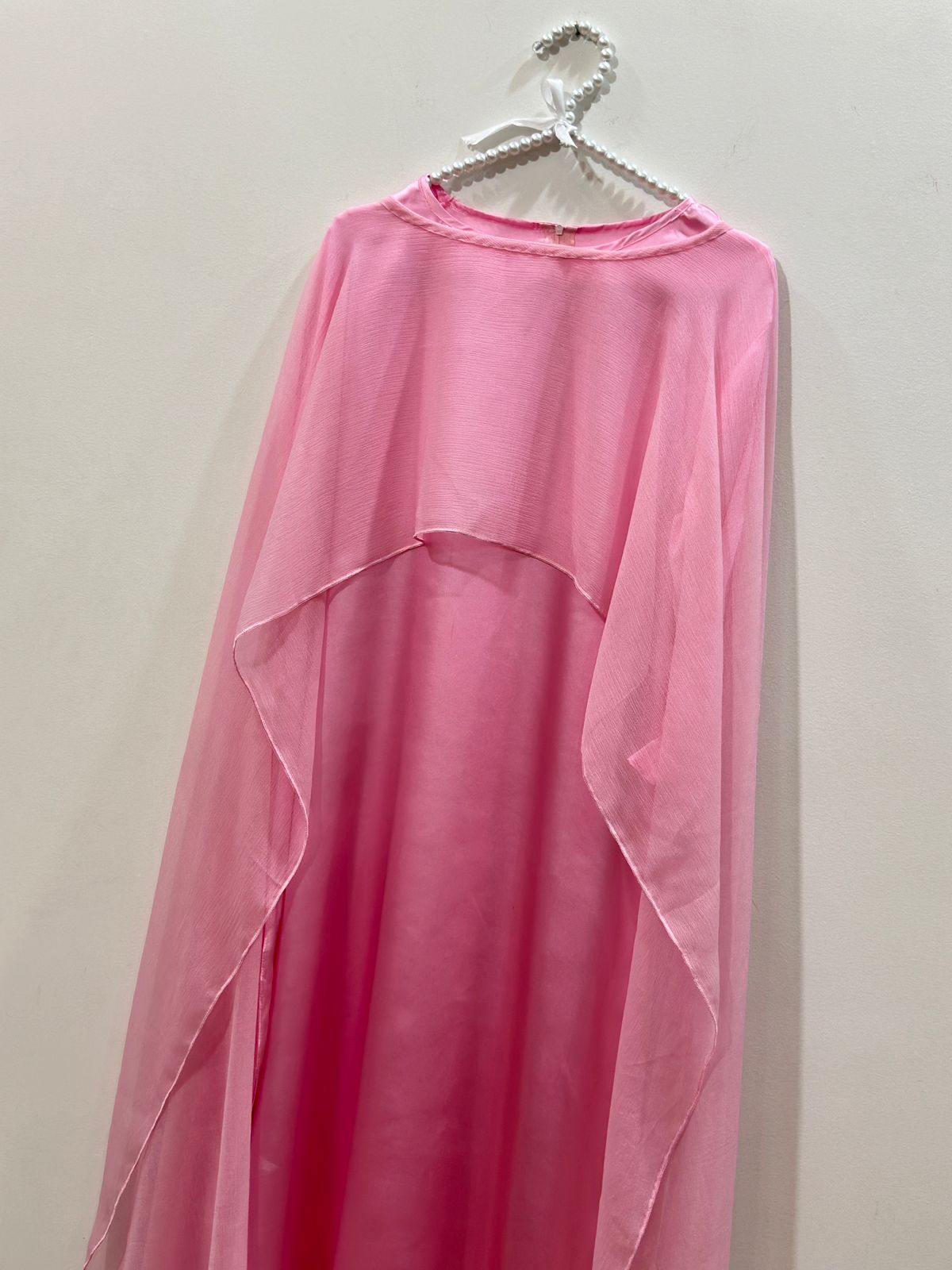 Baby Pink Silk Maxi With Shiffon Cape Shawl