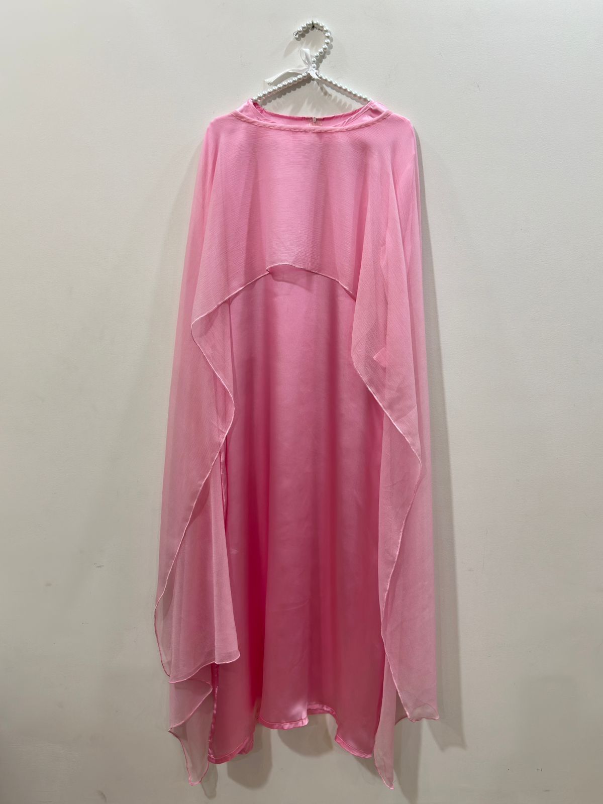 Baby Pink Silk Maxi With Shiffon Cape Shawl