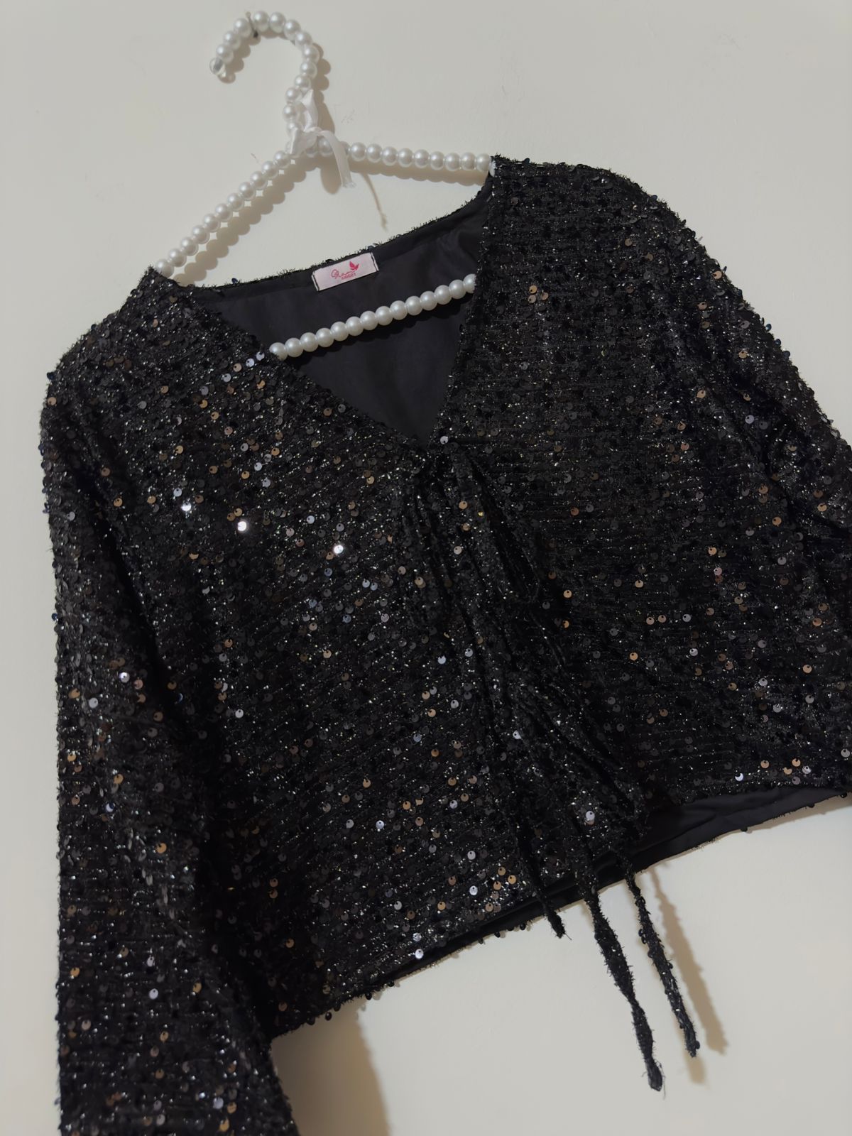 Black Velvet-Sequnce V-Neck Top