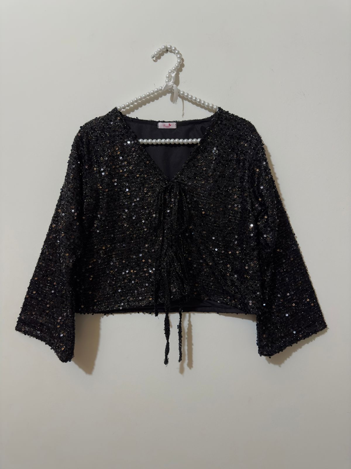 Black Velvet-Sequnce V-Neck Top