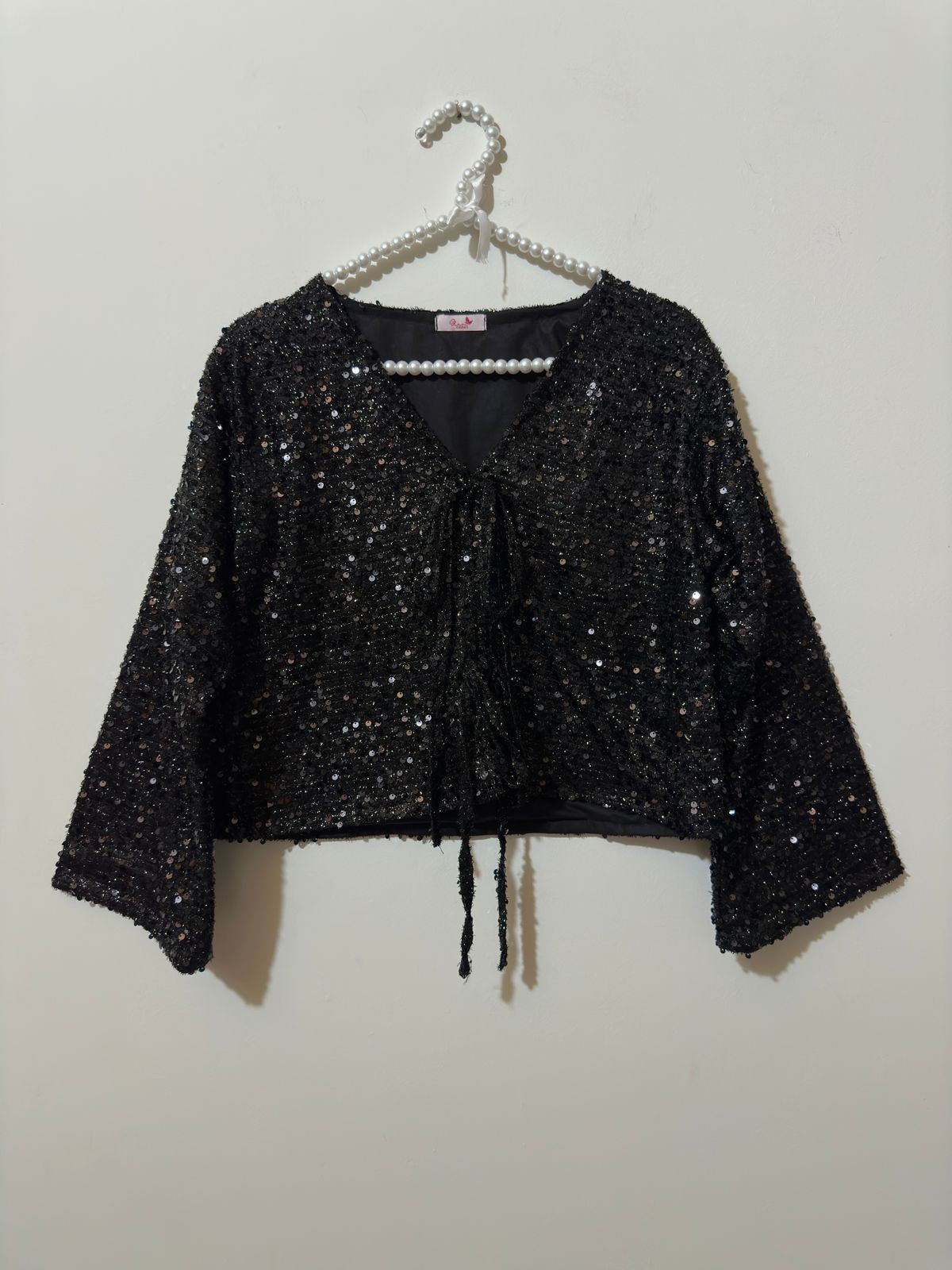 Black Velvet-Sequnce V-Neck Top