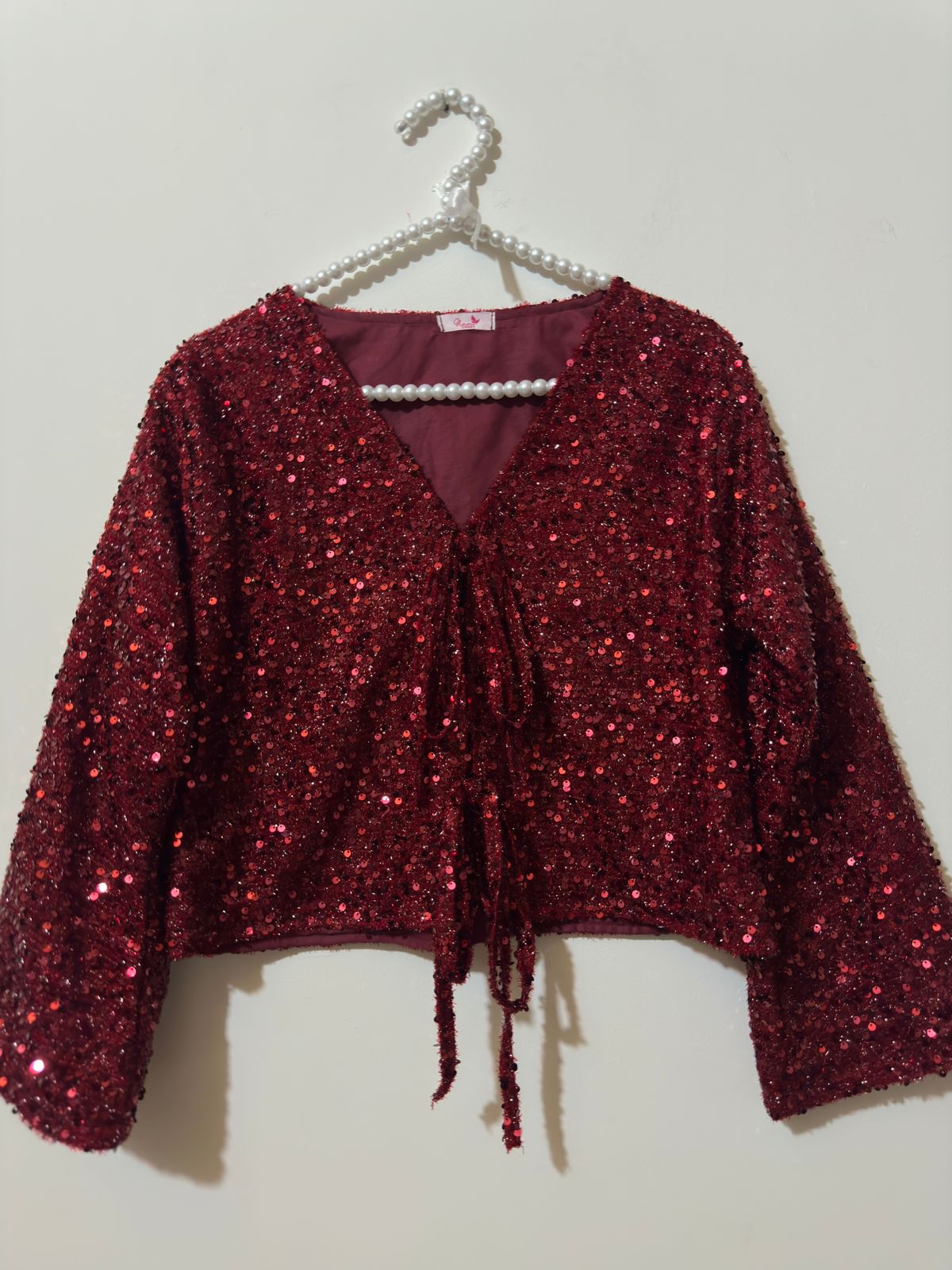 Maroon Velvet-Sequnce V-Neck Top