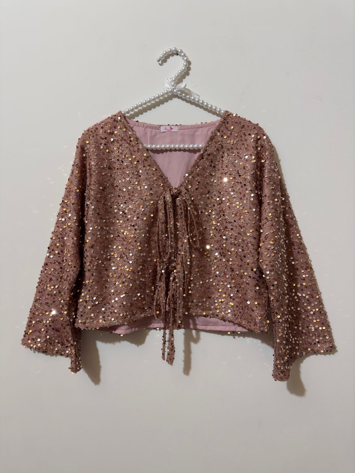 Rosy Gold Velvet-Sequence Bow Top