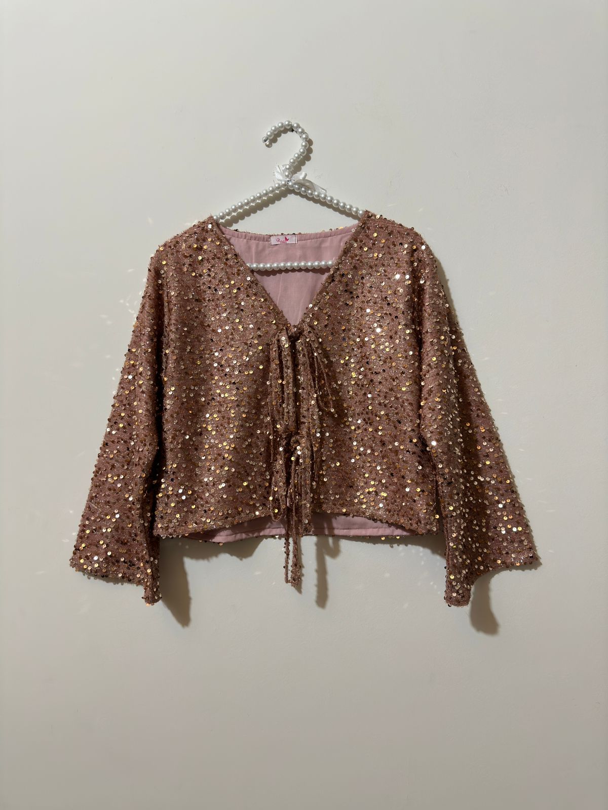 Rosy Gold Velvet-Sequence Bow Top