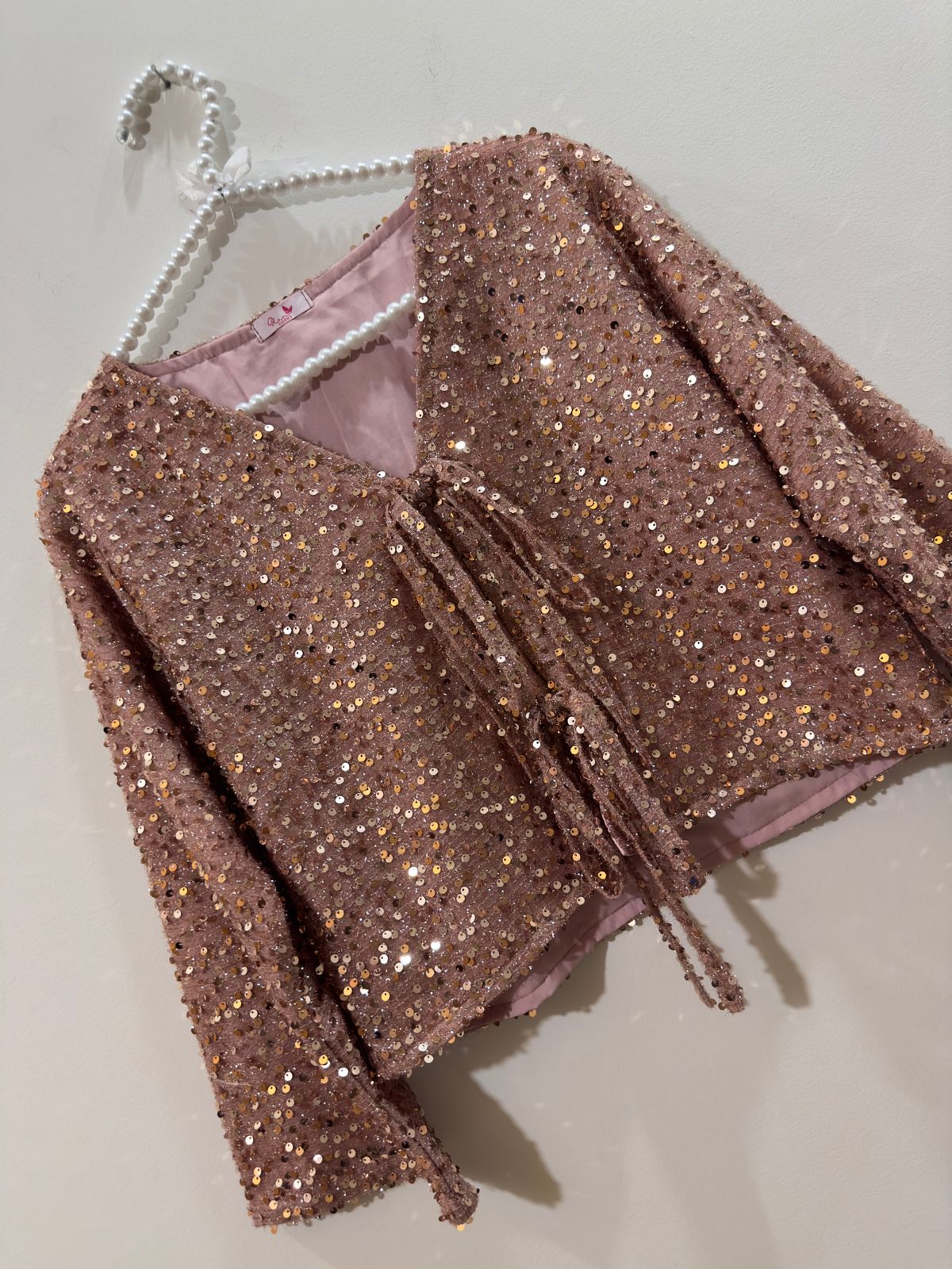 Rosy Gold Velvet-Sequence Bow Top