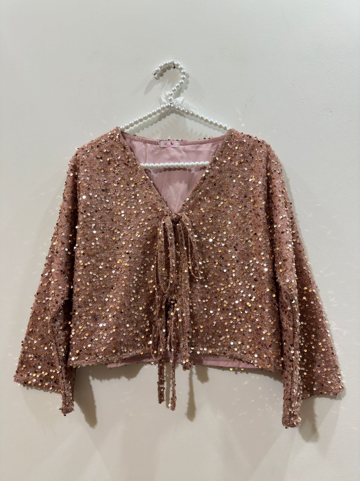 Rosy Gold Velvet-Sequence Bow Top