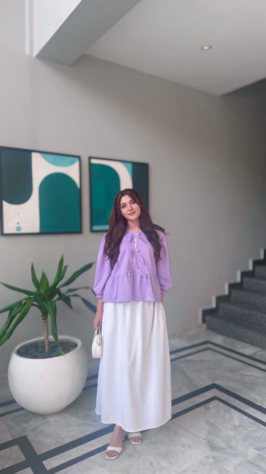 Lavender Top & White Skirt