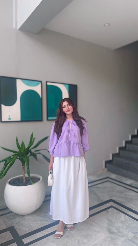 Lavender Top & White Skirt