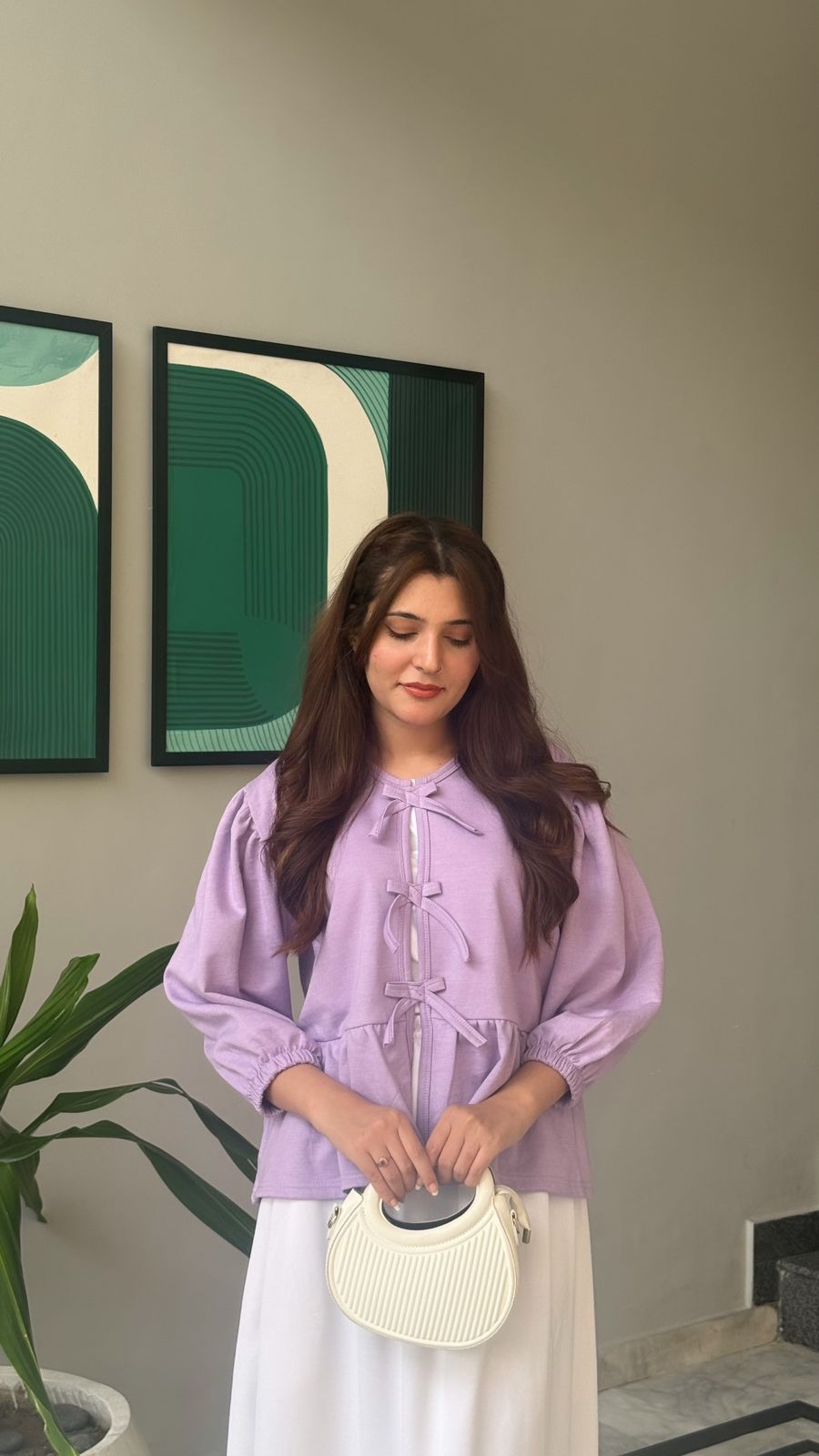 Lavender Top & White Skirt