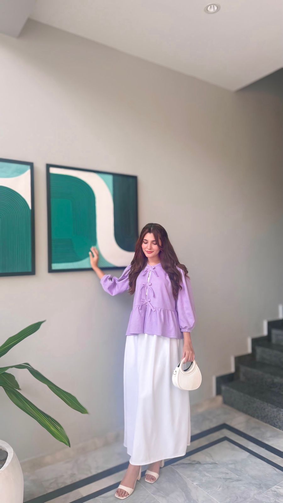 Lavender Top & White Skirt