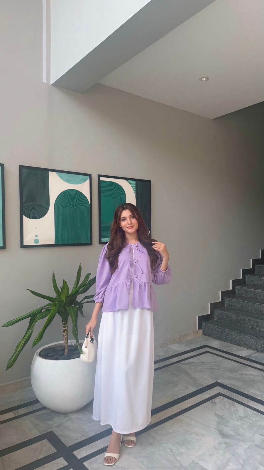 Lavender Top & White Skirt