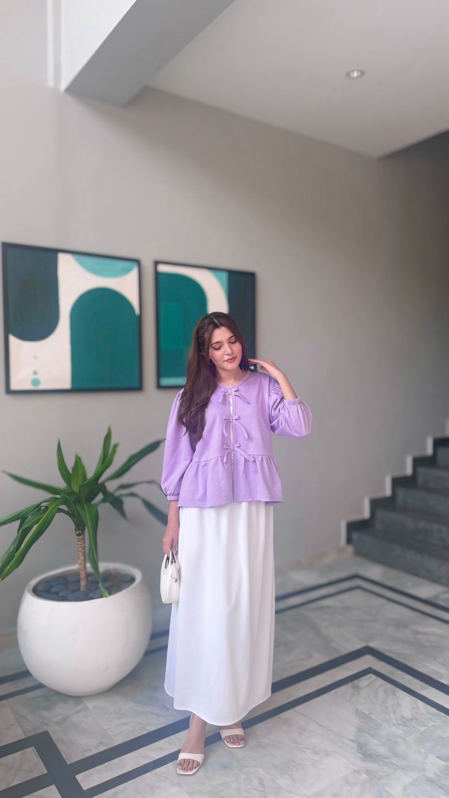 Lavender Top & White Skirt