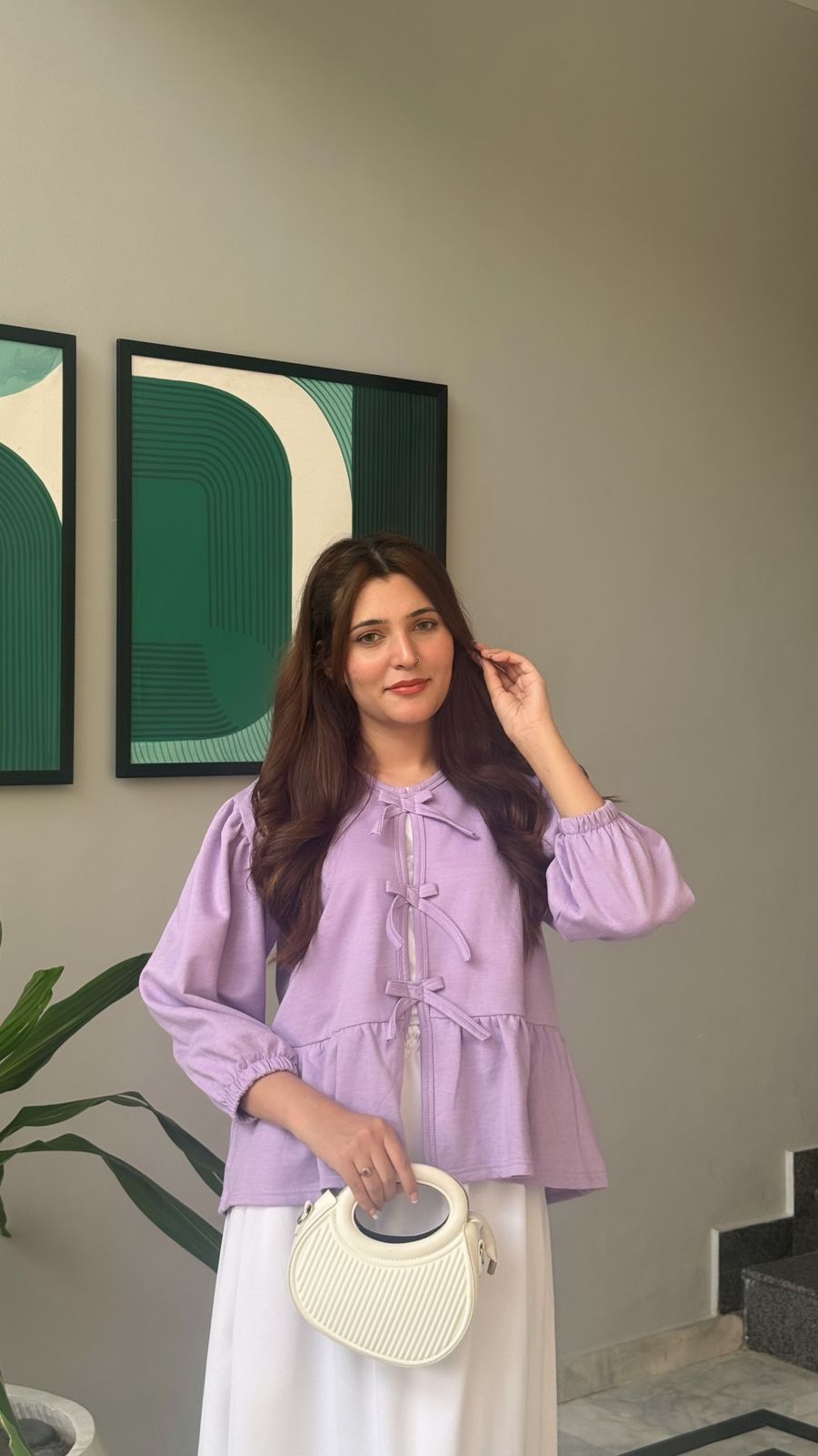 Lavender Top & White Skirt