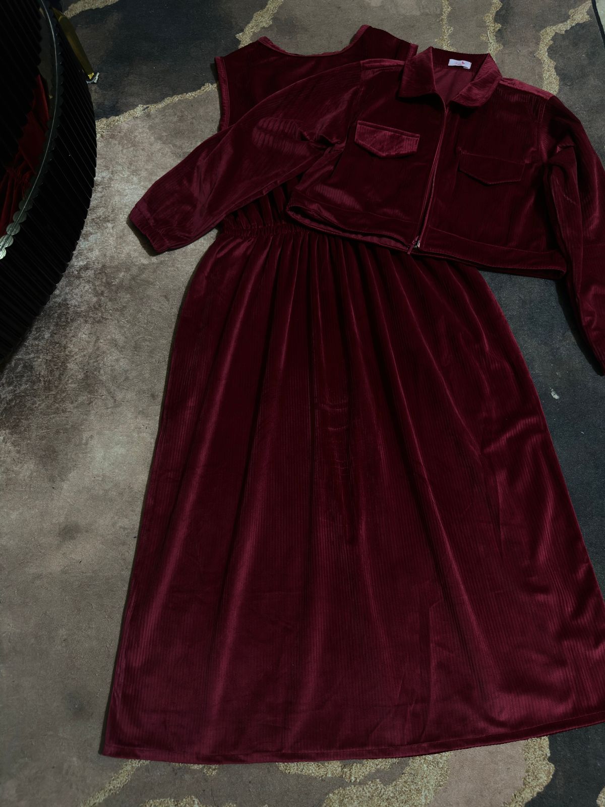 Maroonish Long Frock With Jacket
