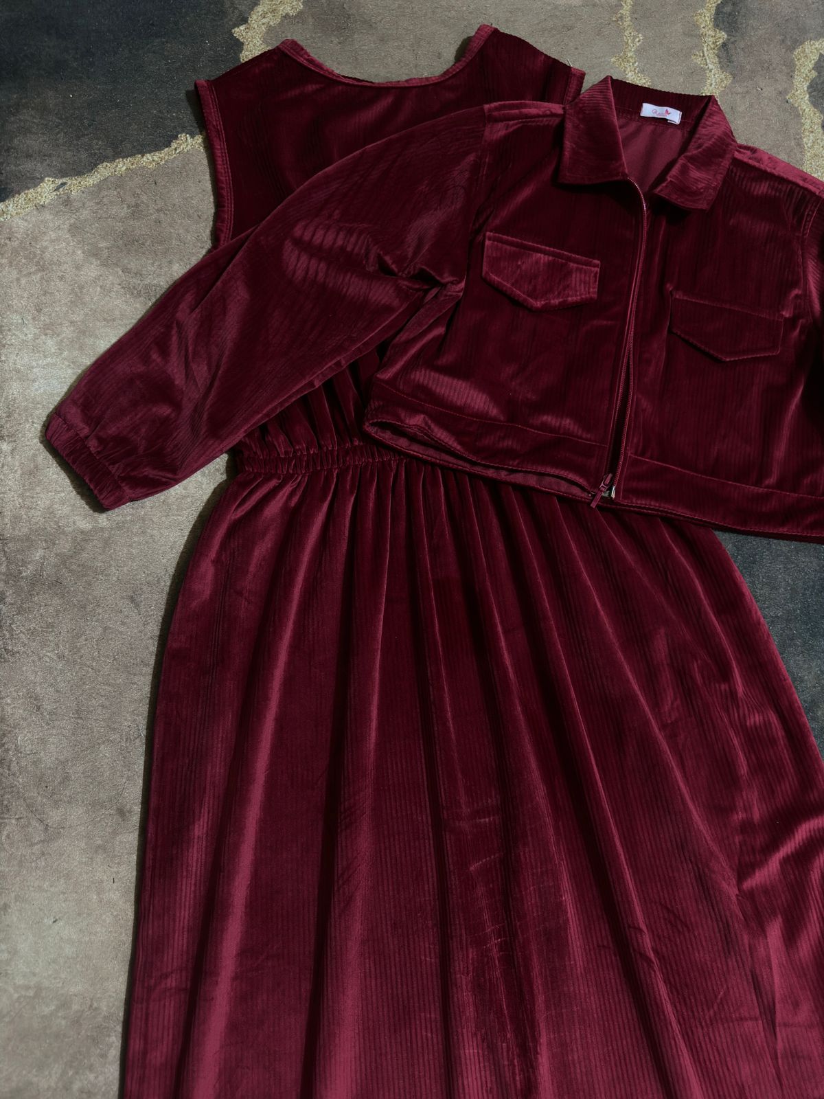 Maroonish Long Frock With Jacket