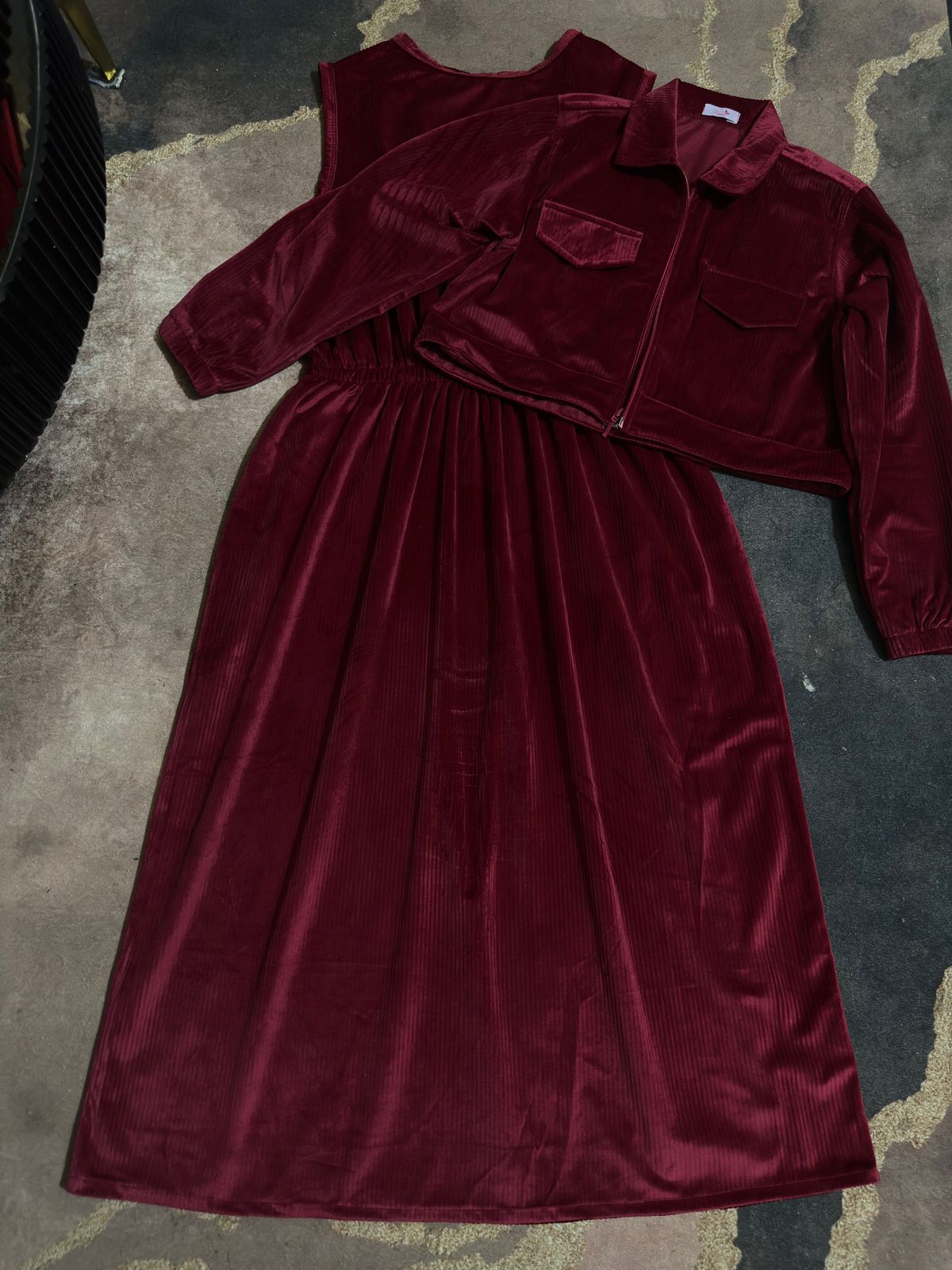 Maroonish Long Frock With Jacket