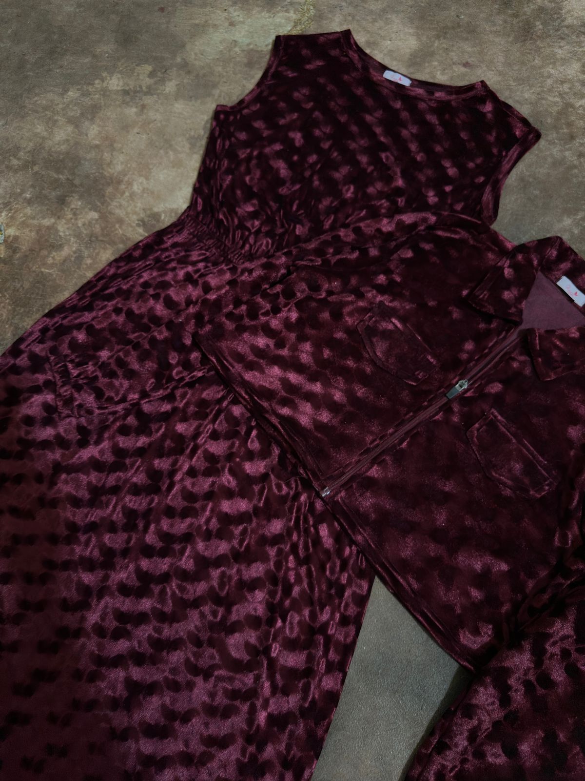 Maroon Velvet Long Maxi & Zipped jacket