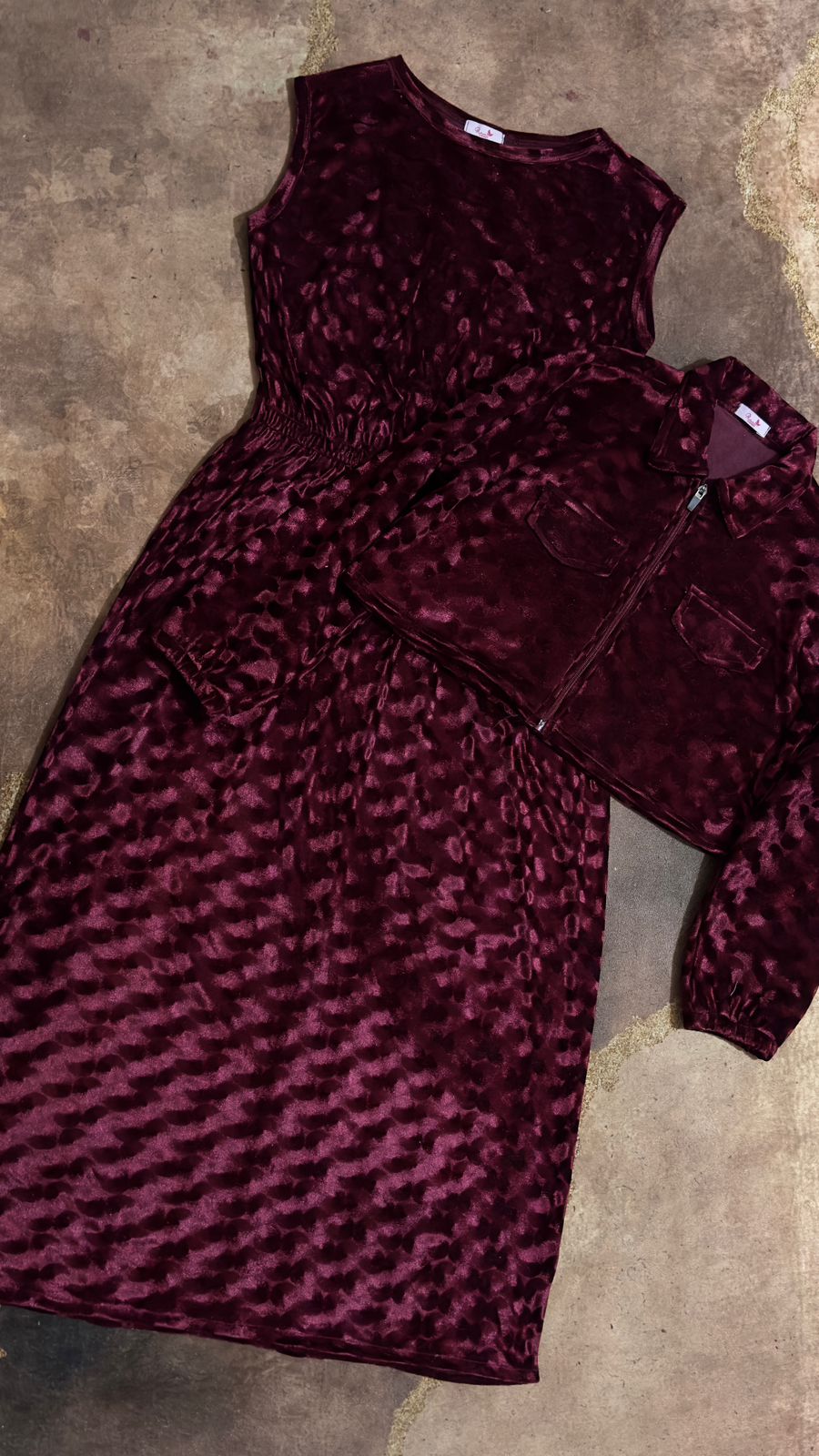 Maroon Velvet Long Maxi & Zipped jacket