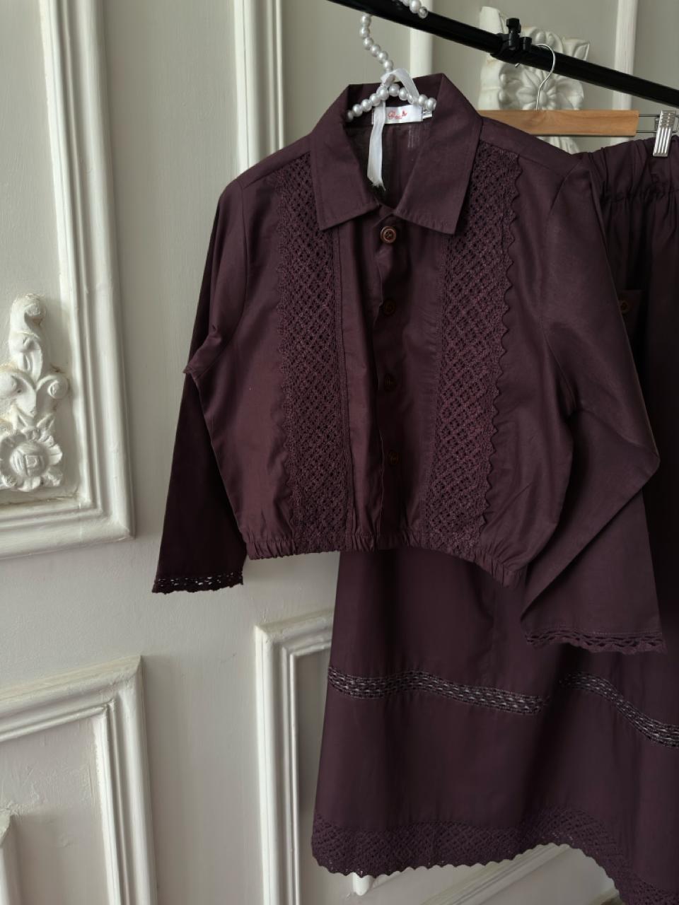 Eggplant Laced Shirt & Skirt Set