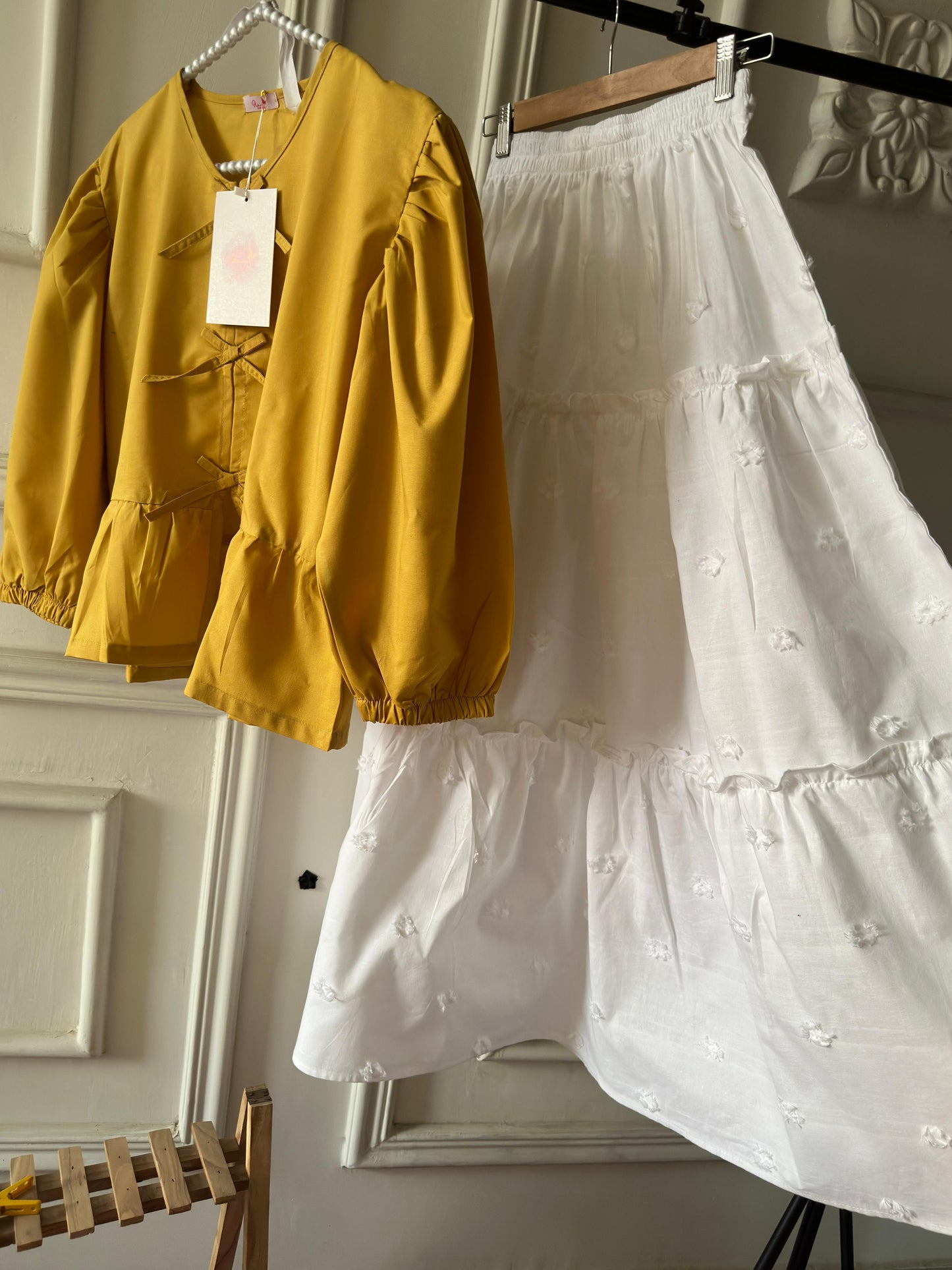 Mustard Top White 3 Tiered Skirt