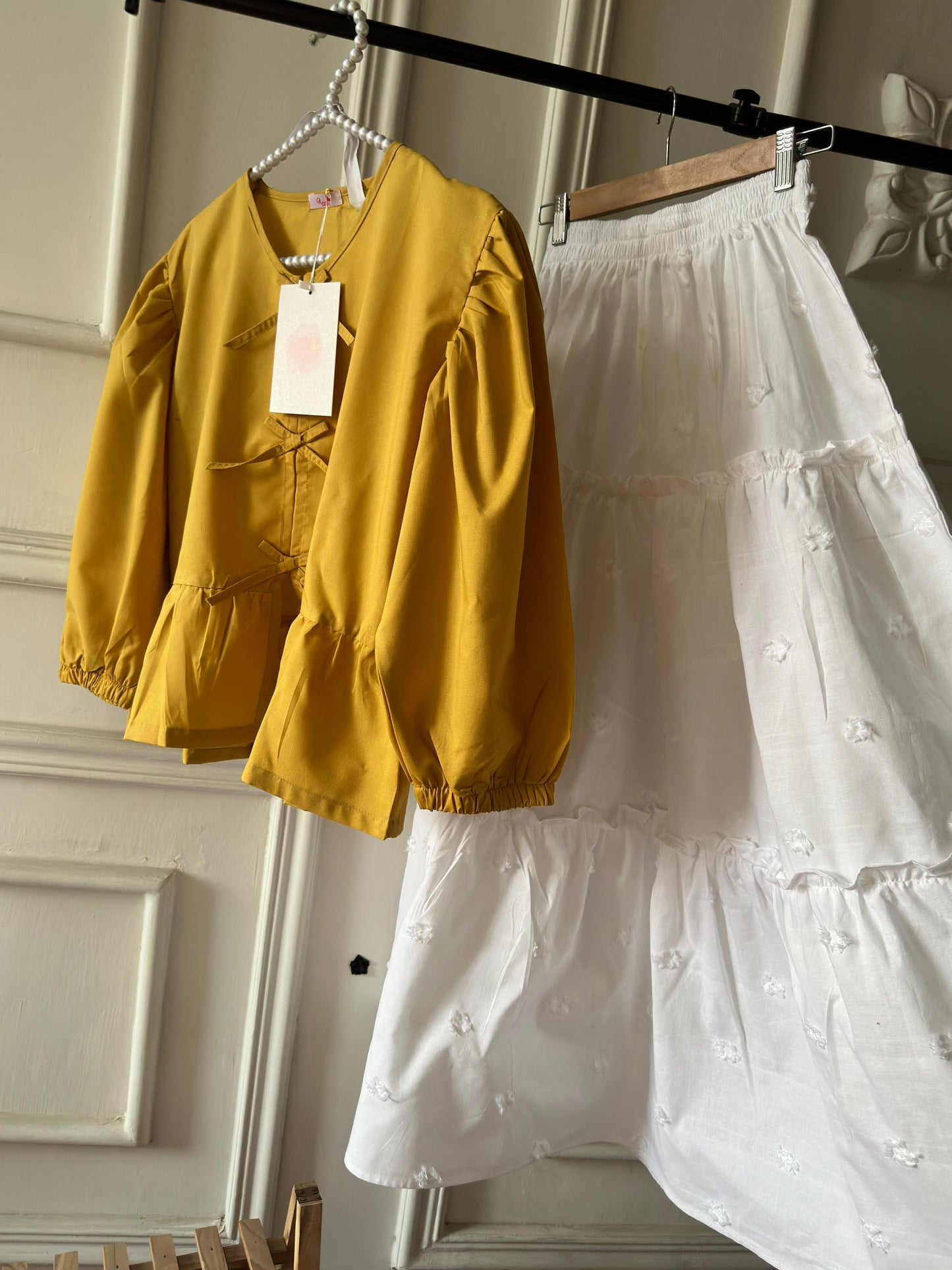 Mustard Top White 3 Tiered Skirt
