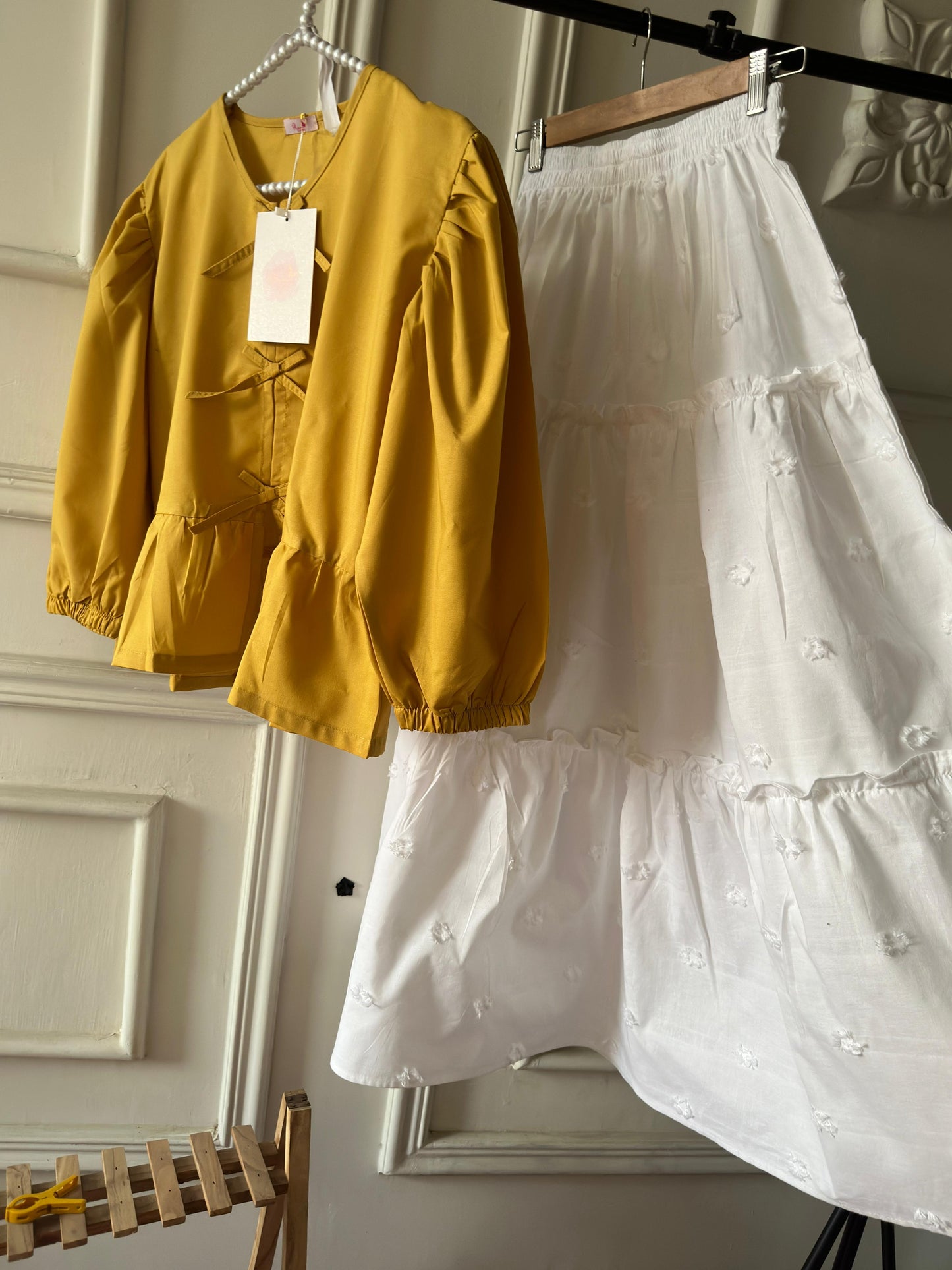 Mustard Top White 3 Tiered Skirt