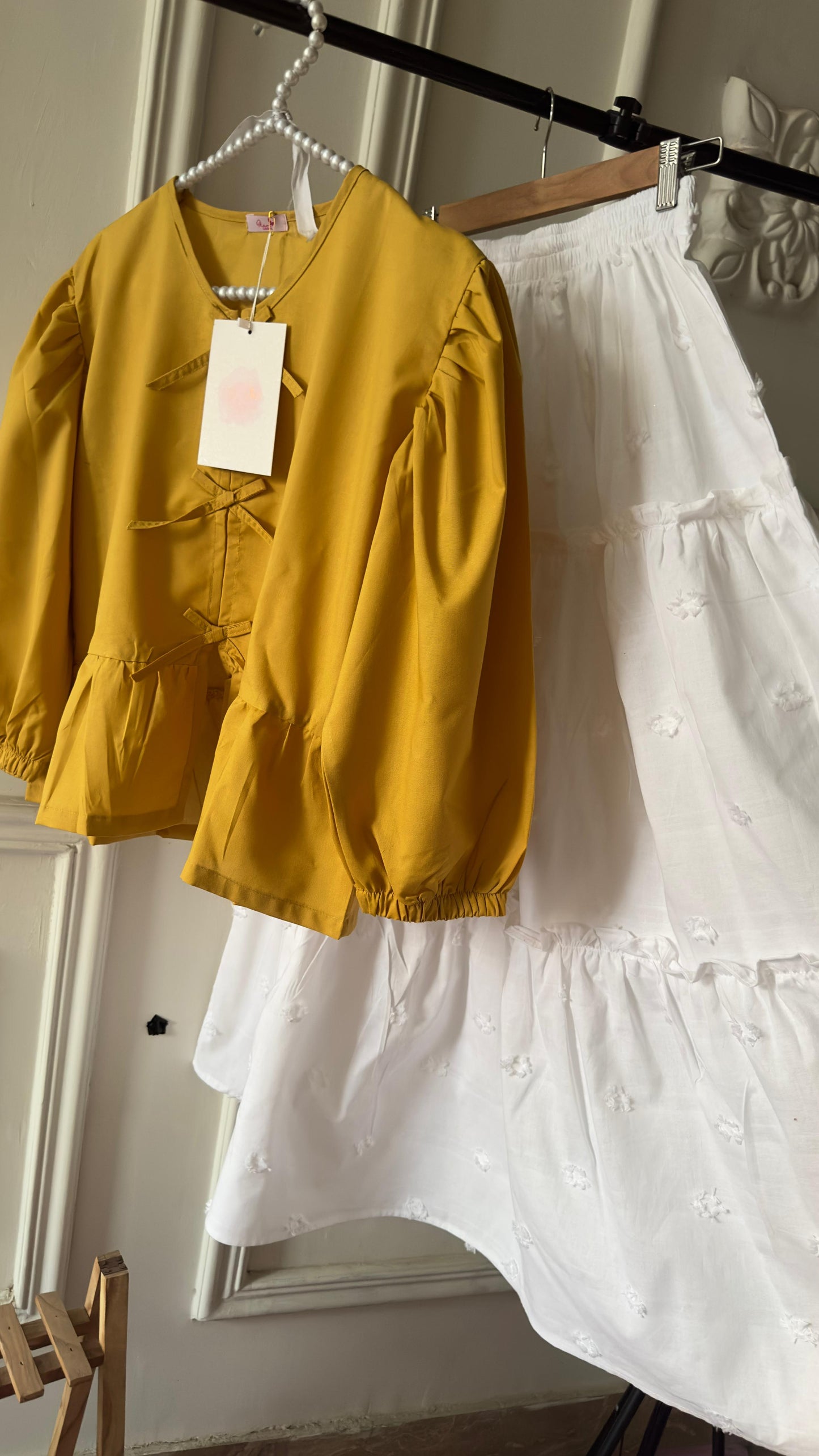 Mustard Top White 3 Tiered Skirt