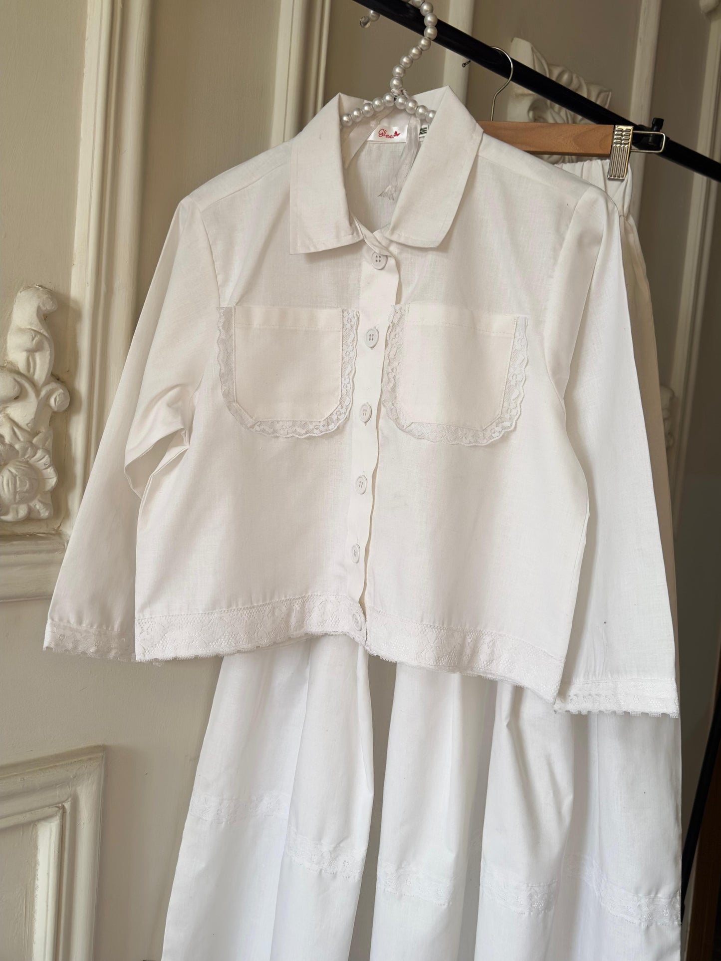 Vintage Style Cotton Lace Shirt & Skirt Set
