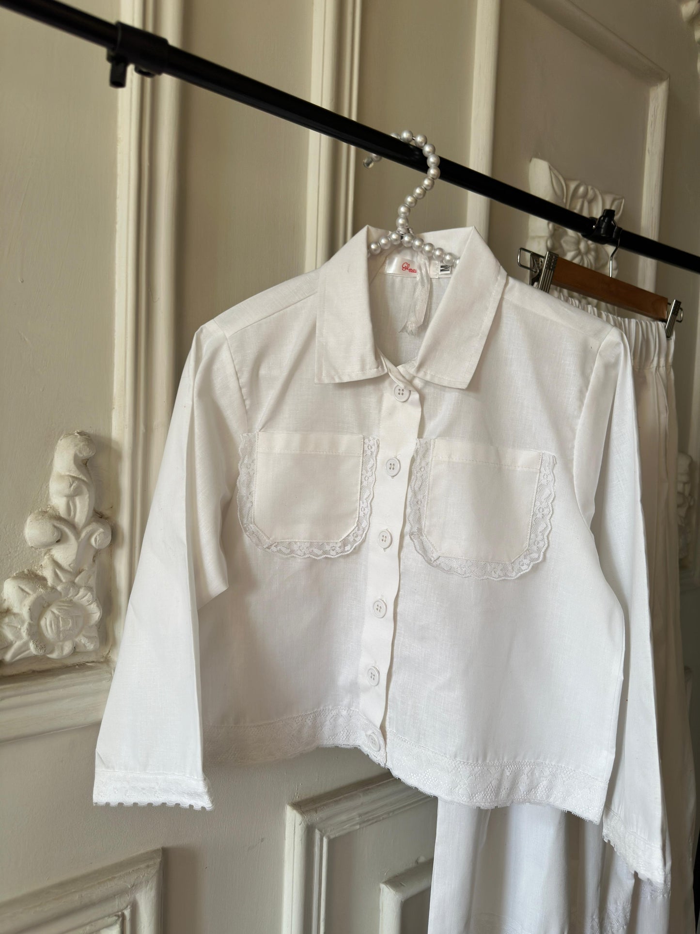 Vintage Style Cotton Lace Shirt & Skirt Set