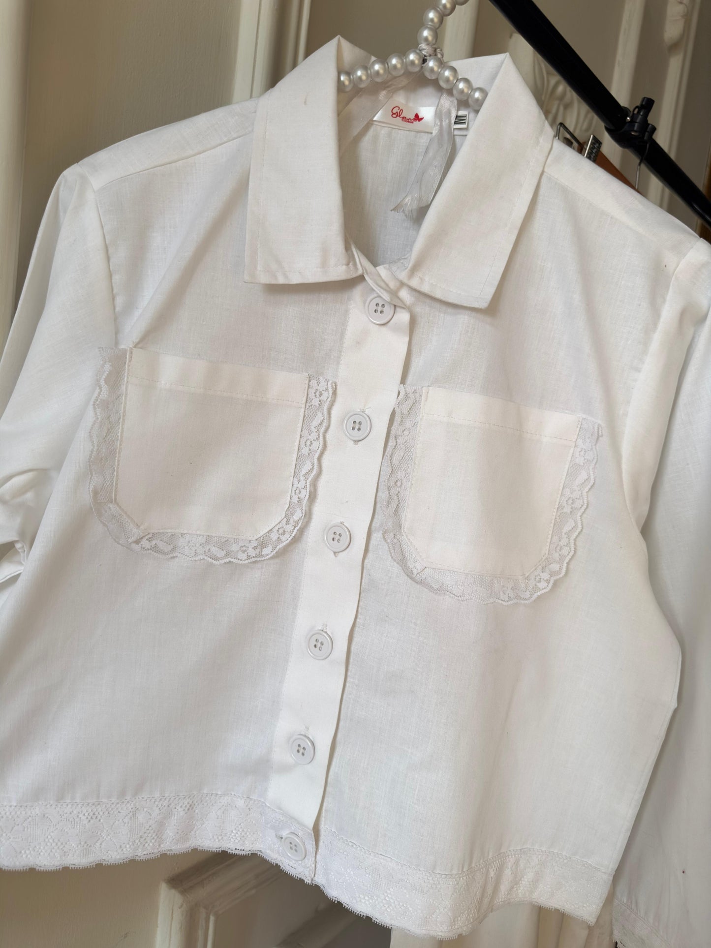 Vintage Style Cotton Lace Shirt & Skirt Set
