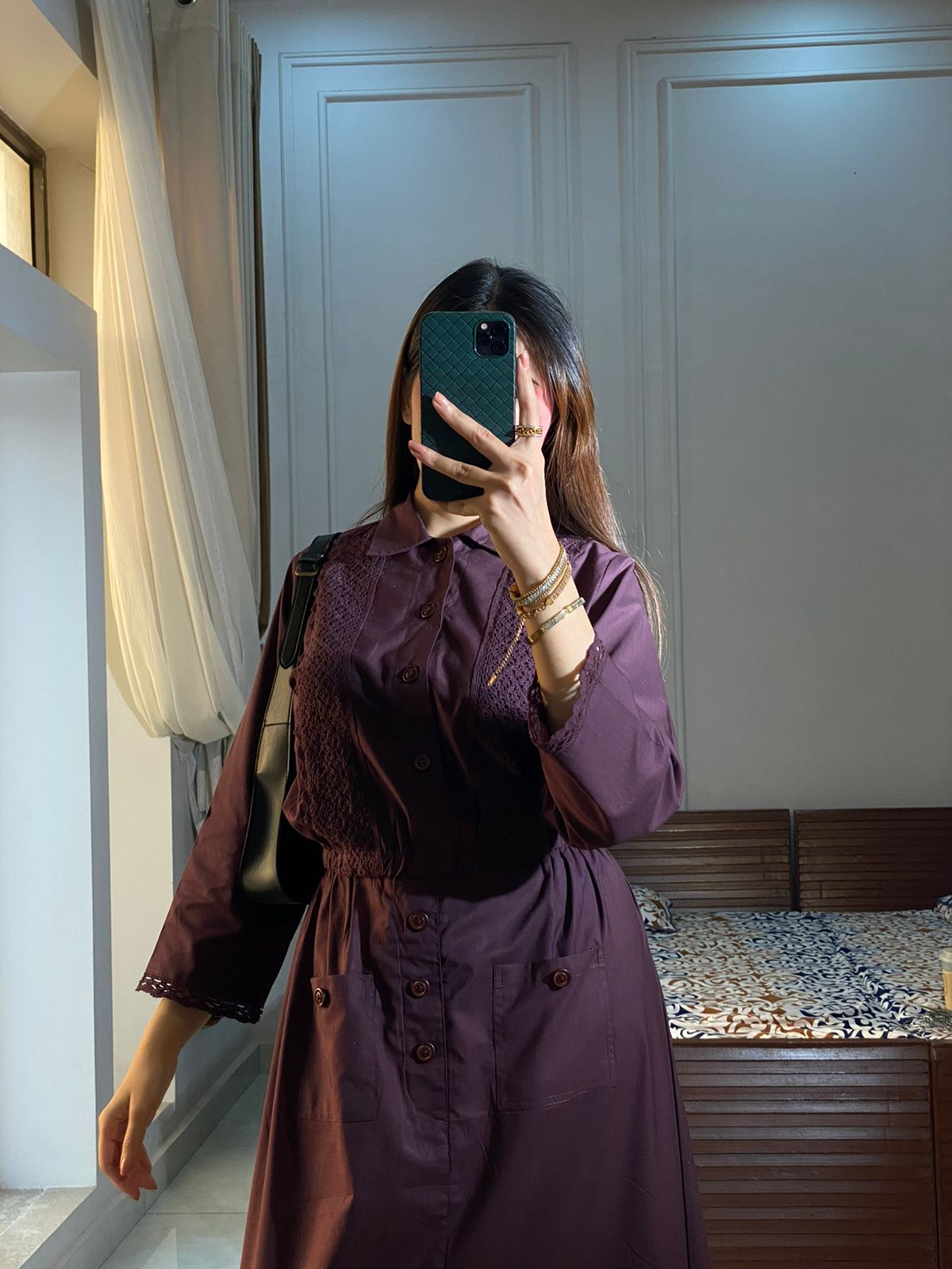 Eggplant Laced Shirt & Skirt Set