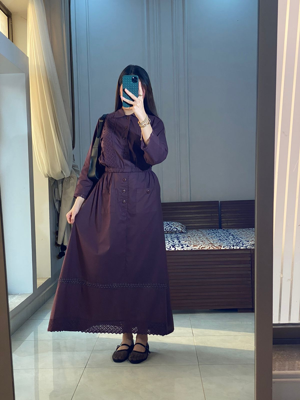 Eggplant Laced Shirt & Skirt Set