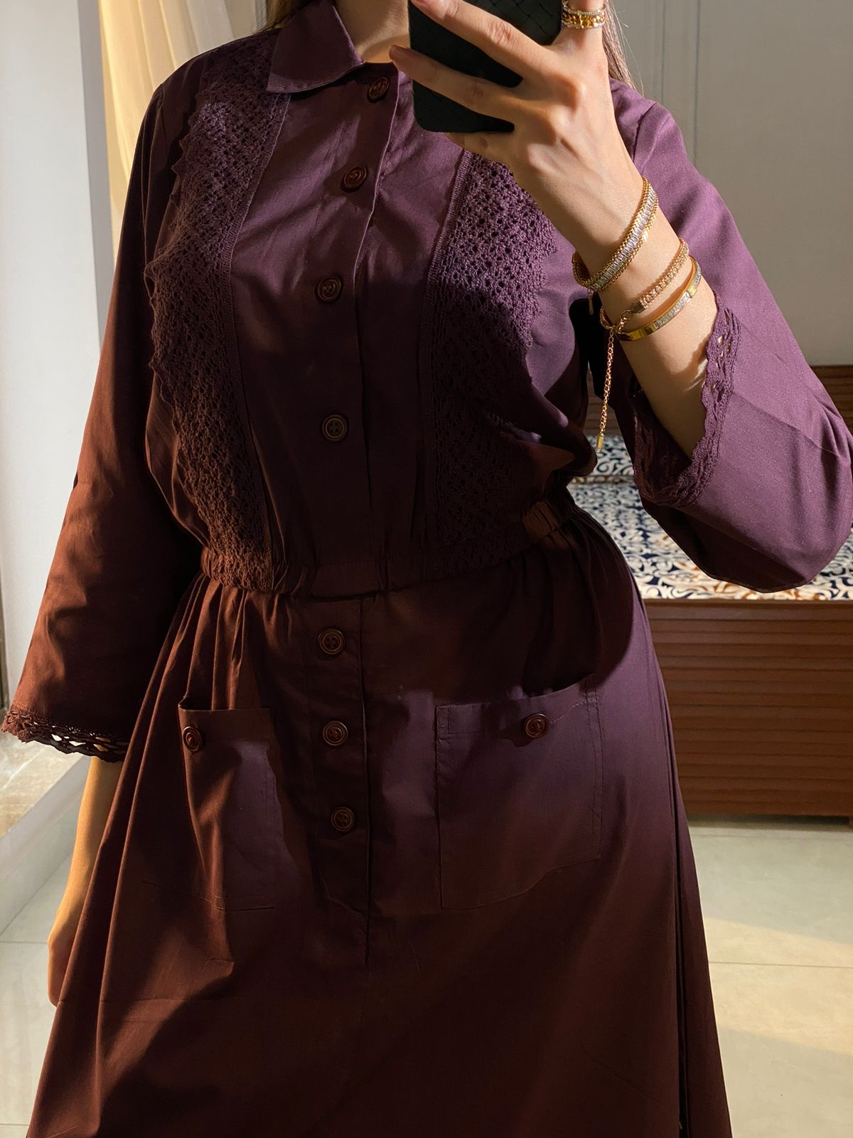 Eggplant Laced Shirt & Skirt Set
