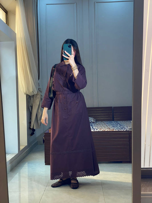 Eggplant Laced Shirt & Skirt Set
