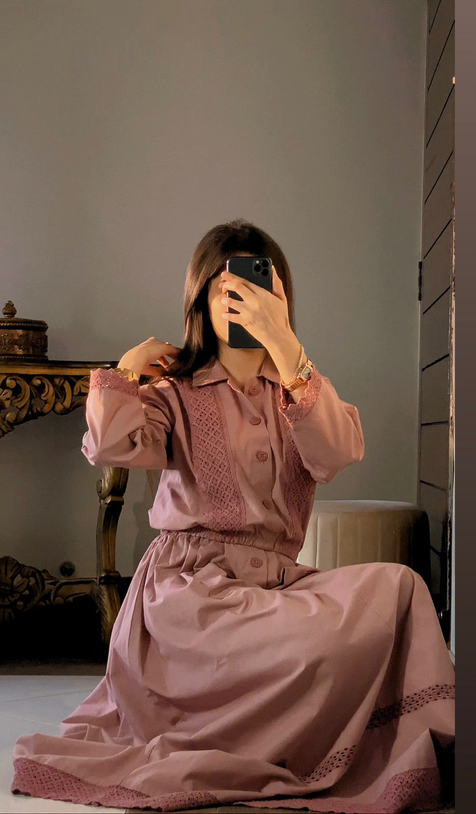 Rose Charm Lace Shirt & Skirt Set